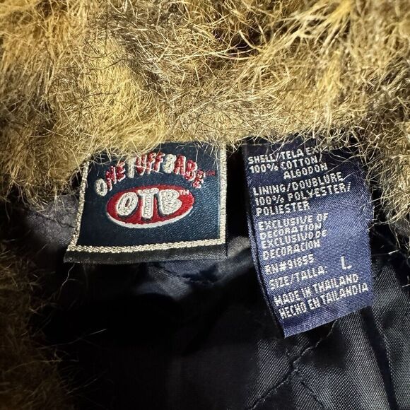 One Tuff Babe Denim Jacket Faux Fur Trim Blue Woman Size L Button Close - Picture 10 of 11